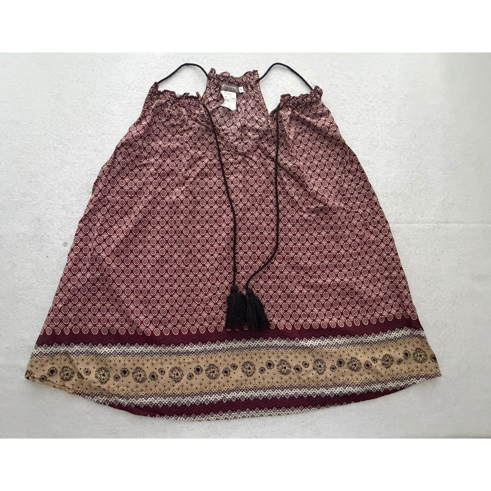 Earthbound Trading Burgundy Geometric Tassel Halter Tank Top Small Boho Summer